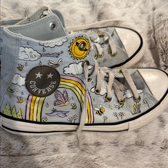 Converse Youth High-Tops with Rainbow and Cloud Design - Picture 3 of 10